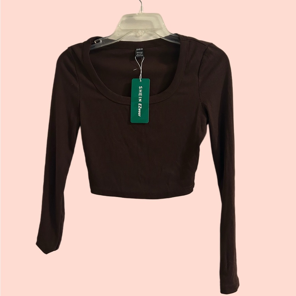 SHEIN Dark Brown Long Sleeve Crop Top